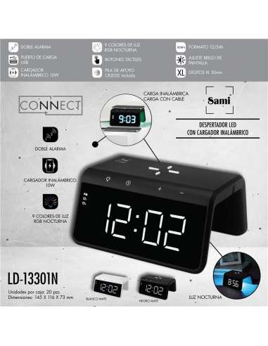 Despertador Sami Led Negro Cargad Inalá