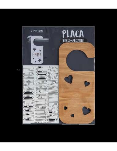 Placa Pomo Puerta Madera C/Letras Corazo