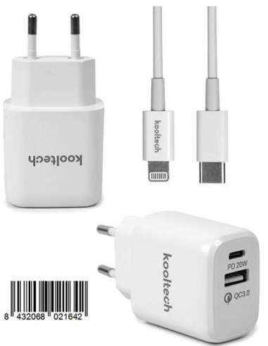 Cargador 220V C/Cable TipoC a Iphone 20W